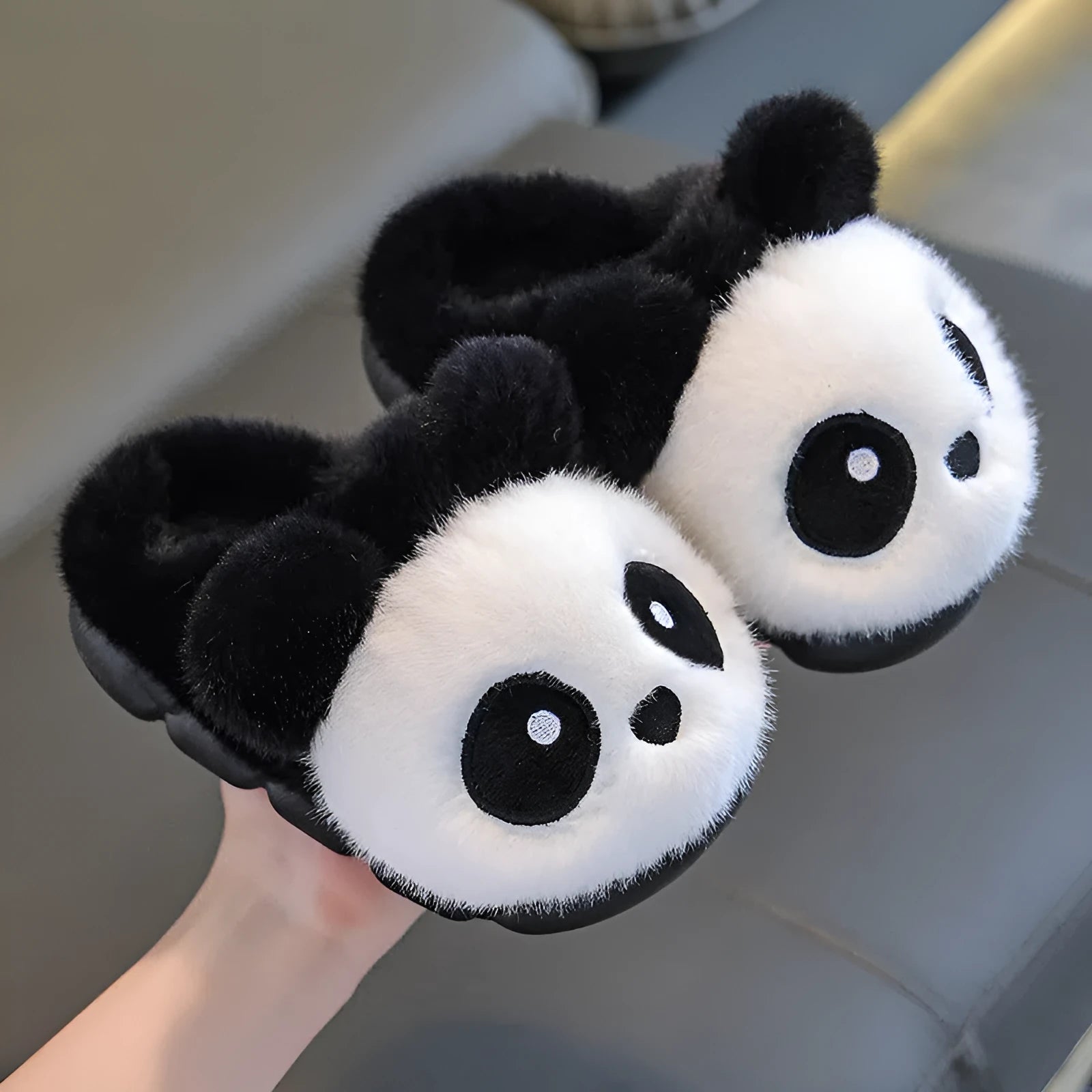 Children winter cotton slippers with fleece lining and imitation mink velvet upper in white and coffee colours