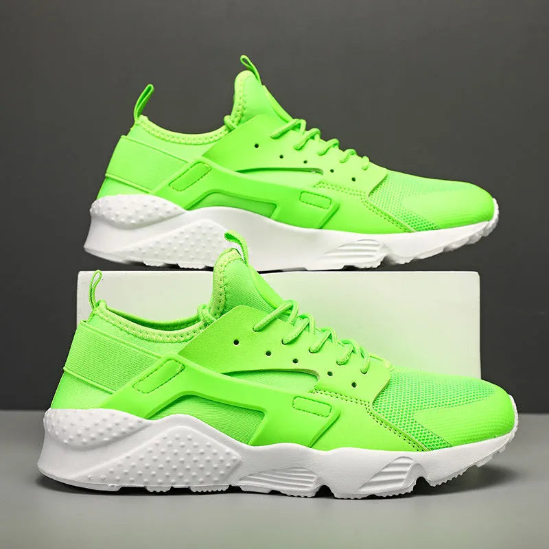 Men's low top casual shoes with mesh upper, cross straps and round toe in fluorescent colours