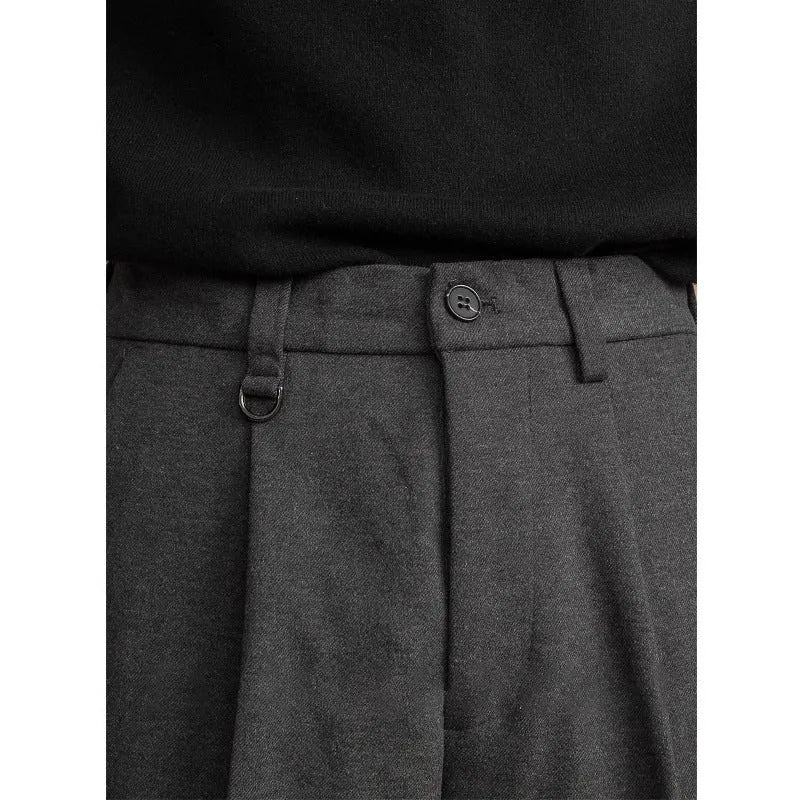 Men's straight leg trousers in polyester fabric with draped tailoring for business casual wear
