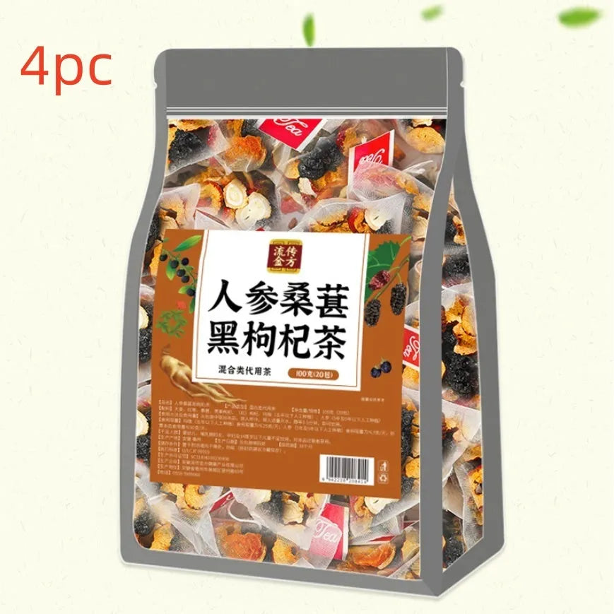 Ginseng Mulberry Black Wolfberry Tea pack with 40 individual 5g sachets totaling 200g