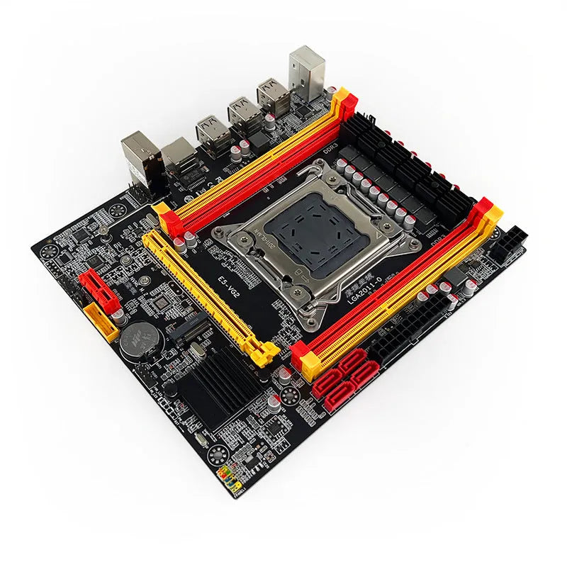 X79-VG2 desktop motherboard with LGA 2011 socket, DDR3 slots, PCIe x16 slot, and rear I/O ports.