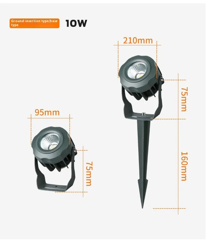Outdoor waterproof LED spotlight with aluminium shell and colour-changing light for tree illumination