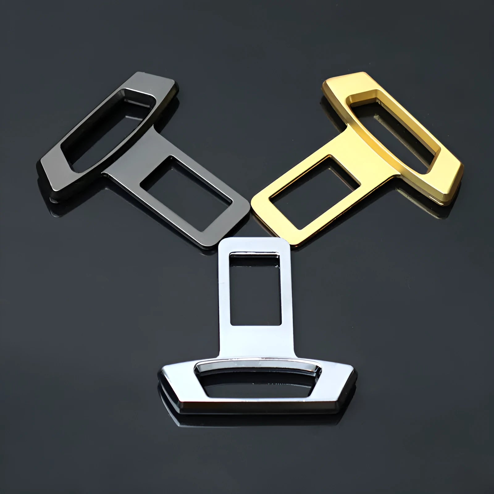 Metal car interior silencer insert shown in gold, matte black, and silver colour options.