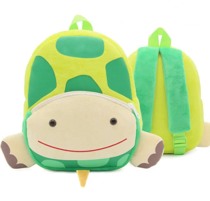 Plush animal backpack for children with zipper closure measuring 26x24x10cm