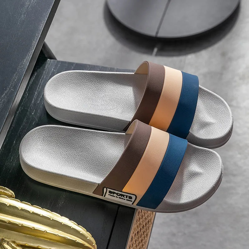 Men's PVC sandals for bathroom and outdoor use, plain style, available in multiple colours including grey and blue