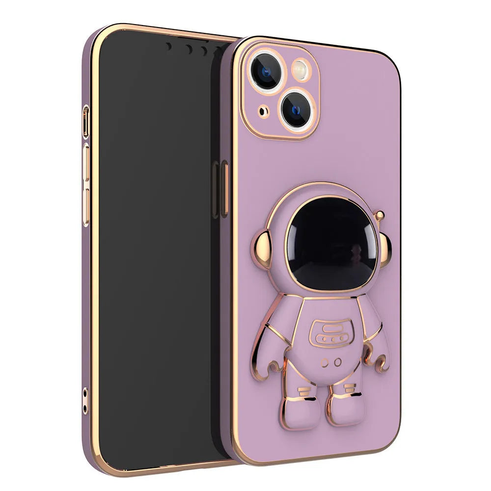 3D astronaut TPU phone case with electroplating bracket for iPhone, in black