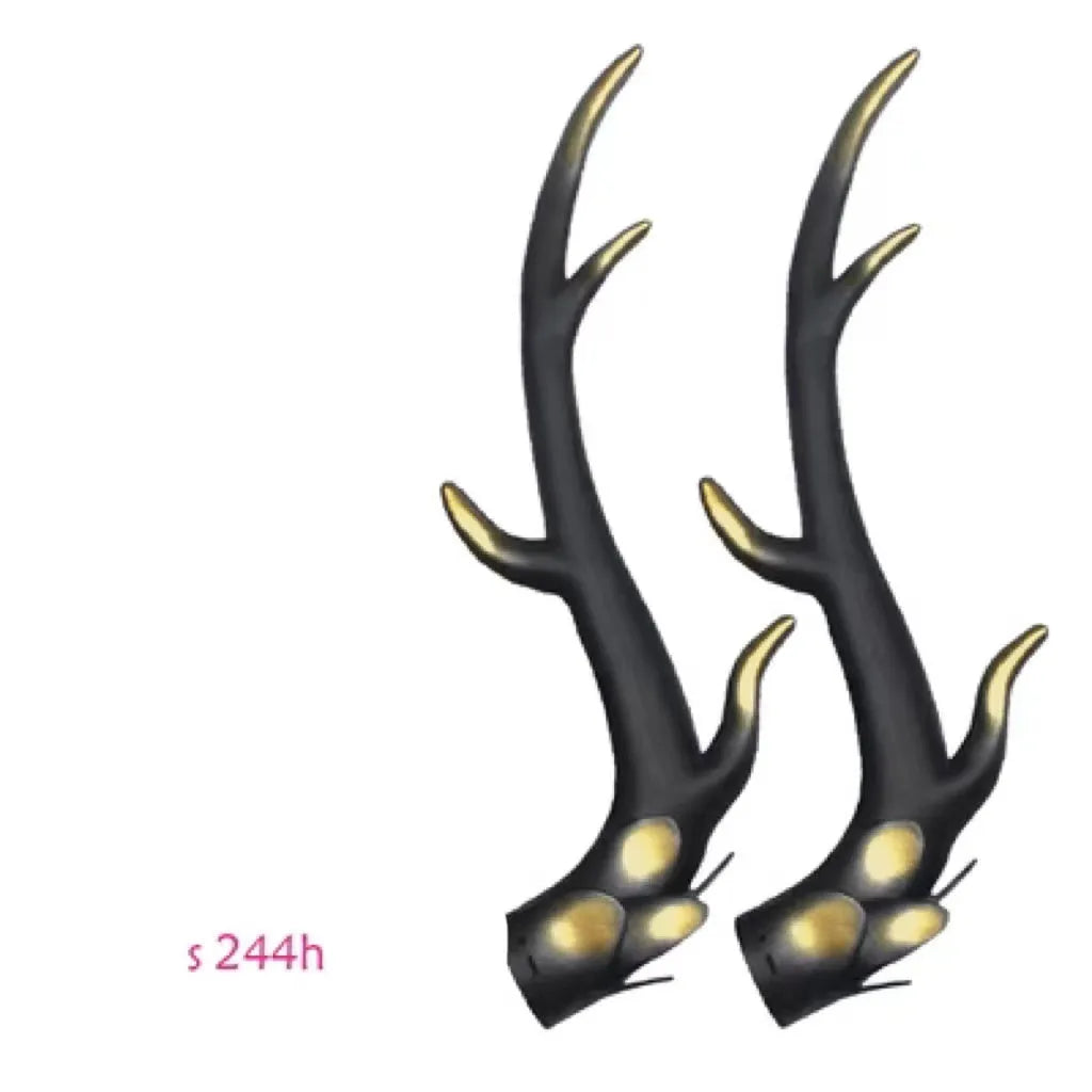 A pair of detailed black resin dragon horn decorations for customising motorcycle and scooter helmets.