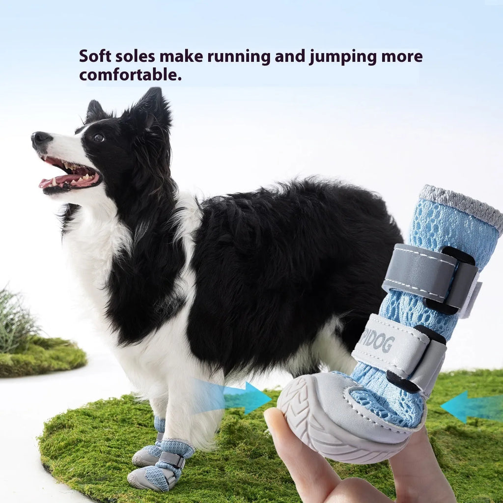 Cartoon style dog shoes in Bondi Blue or Dean Green colours for summer paw protection