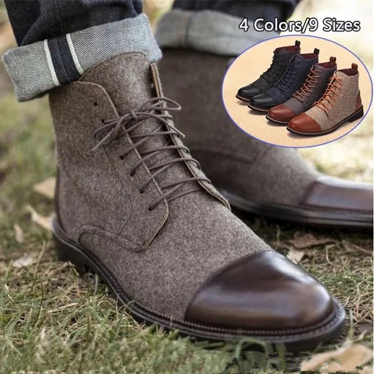 Men's leather motorcycle boots with silver belt buckle details on the side, shown with a rubber sole.