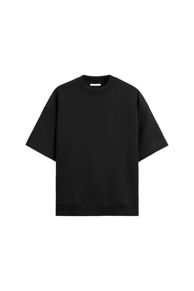 Loose fit short sleeve and shorts set in polyester fabric with double-sided texture