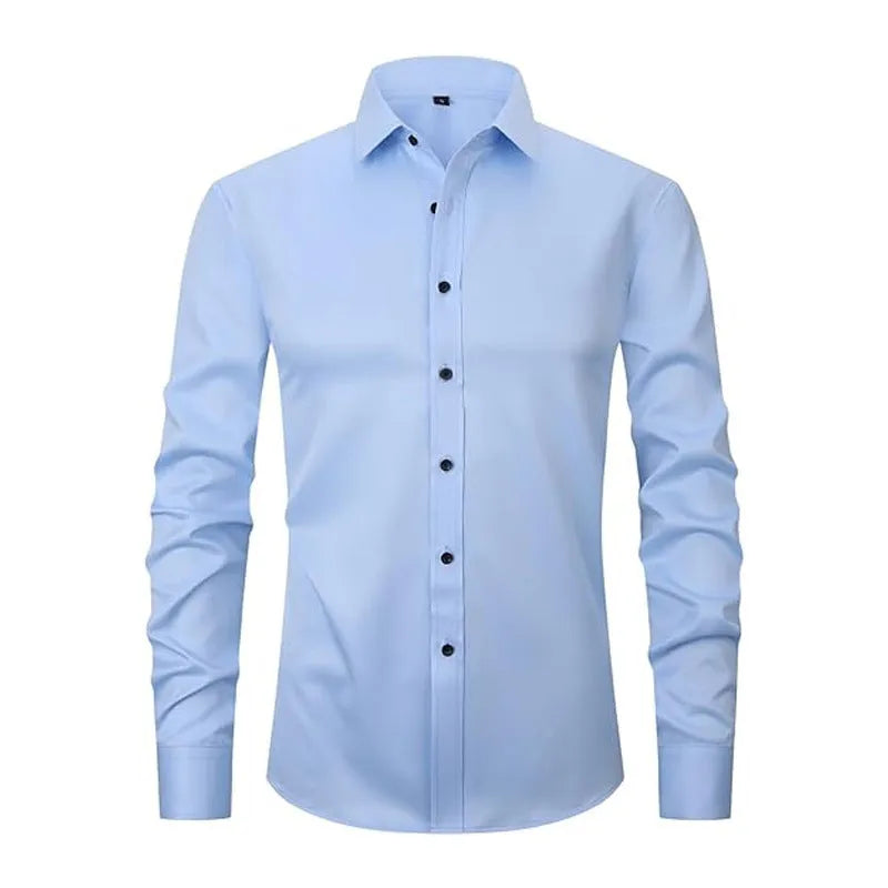 Men's long sleeve stretch work shirt in polyester fabric showing front view