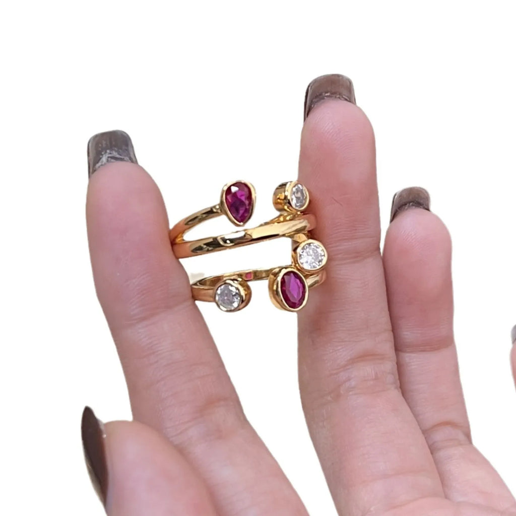 Retro geometric copper ring with irregular cross shape and two-tone colour.