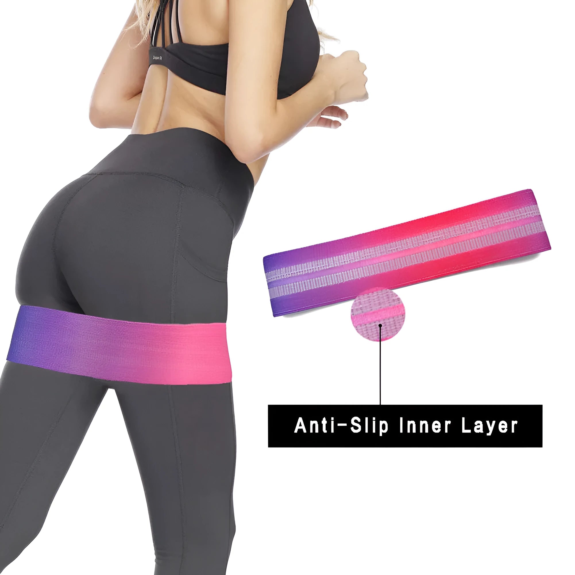 Anti-slip squat resistance band with woven cotton outer and latex silk inner in fixed mix colour, for fitness and shaping
