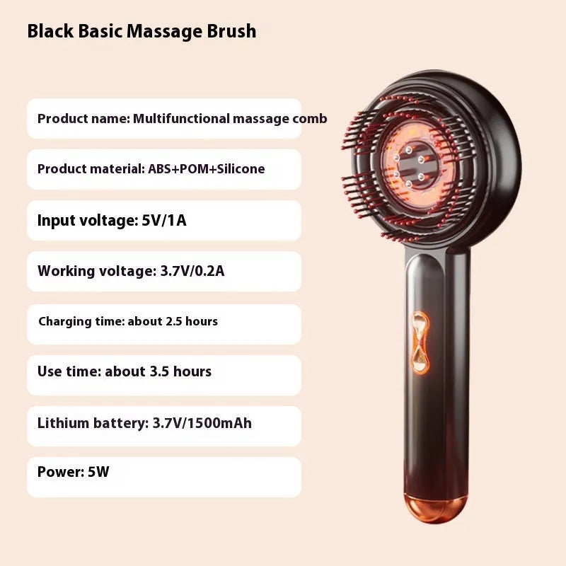 Red and blue light therapy massage hair comb with plastic construction and Type-C charging port