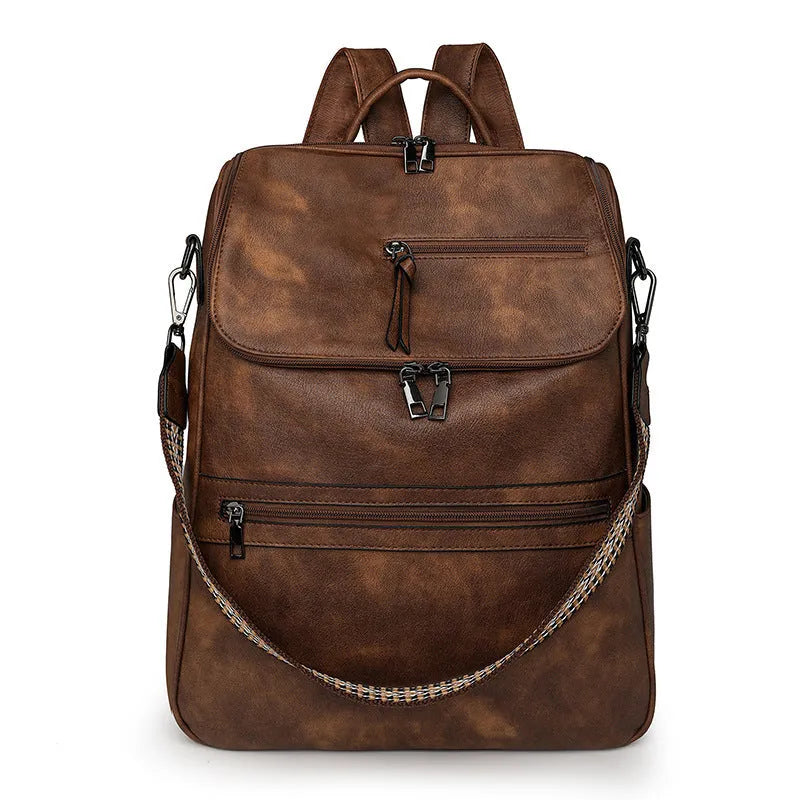 Retro college student backpack in solid colour with curved shoulder straps and stitching detail