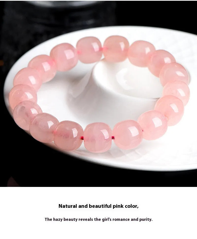 Natural crystal barrel bead bracelet with geometric 8-10mm pink beads
