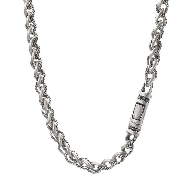 Men's titanium steel keel chain necklace with geometric shapes and antique silver finish