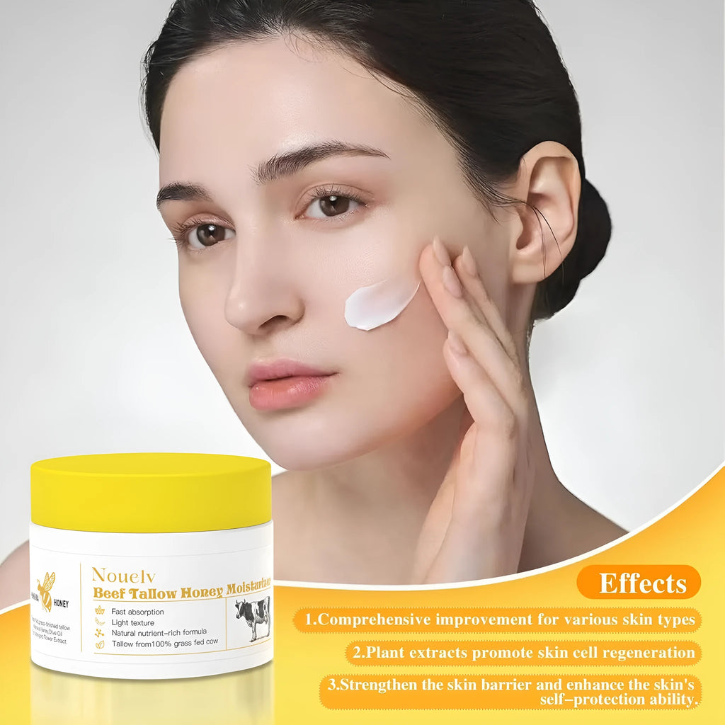 50g glass jar of honey and cow tallow moisturising cream for dry and combination skin.