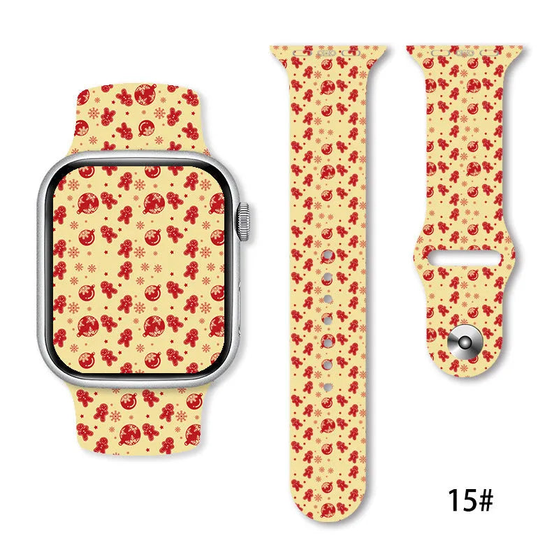 Christmas silicone watch strap in solid colour style 01, fitting 38-49mm watch cases with push-pin fitting