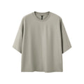 Men's sand grey short sleeve pullover top with regular sleeves and loose fit design