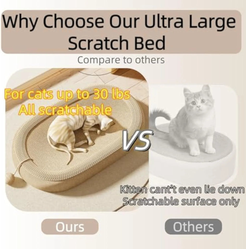 Large rectangular sisal cat scratching board with a flat lounge area on top.