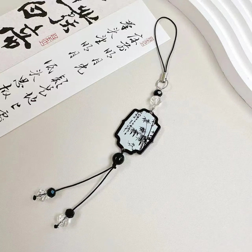 Guofeng Chinese style pendant keychain with plant and flower bead design in baked varnish finish
