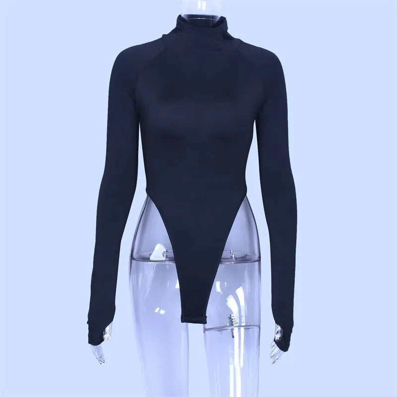 Long sleeve bodysuit in black, 83% polyester stretch fabric, size S M L, women's base layer top