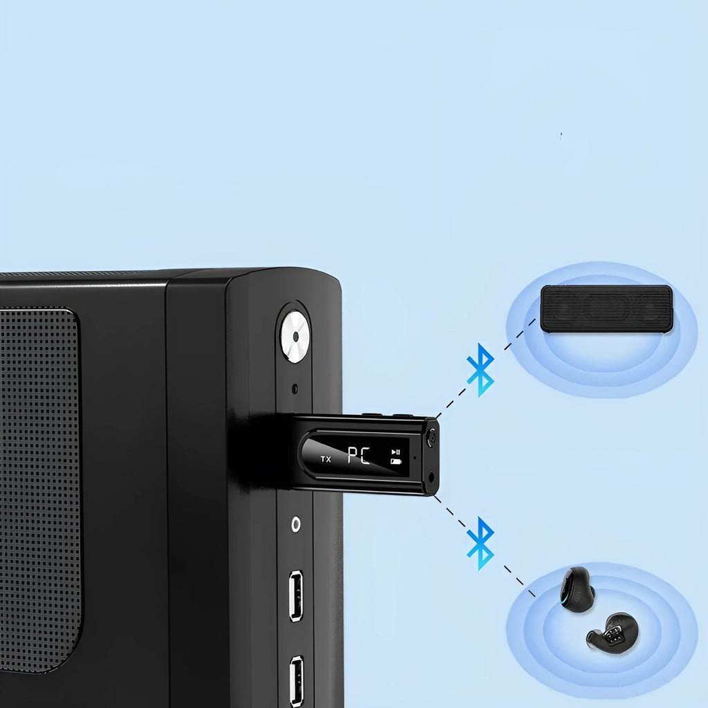 Black USB car FM Bluetooth receiver for MP3 playback and wireless streaming