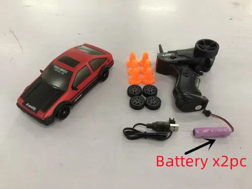 2.4G RC drift car 4WD 1:24 scale remote control toy GTR model in classic style on road with traffic cones