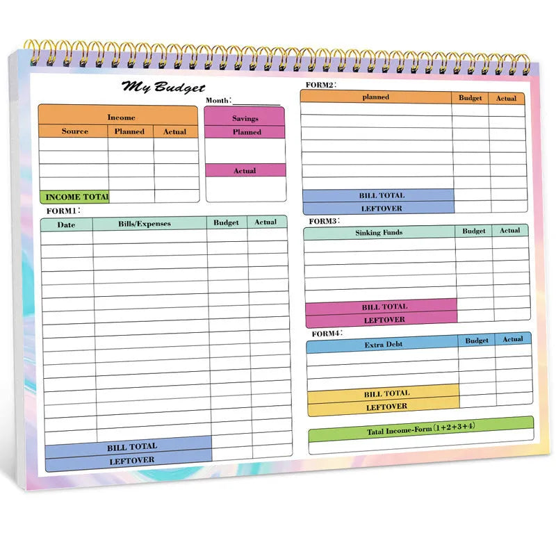 B5 budget tally book with blue PP cover and spiral binding for income and expenditure tracking