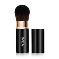 Mini retractable makeup brush with aluminium tube and fibre wool bristles, 9cm long, black colour