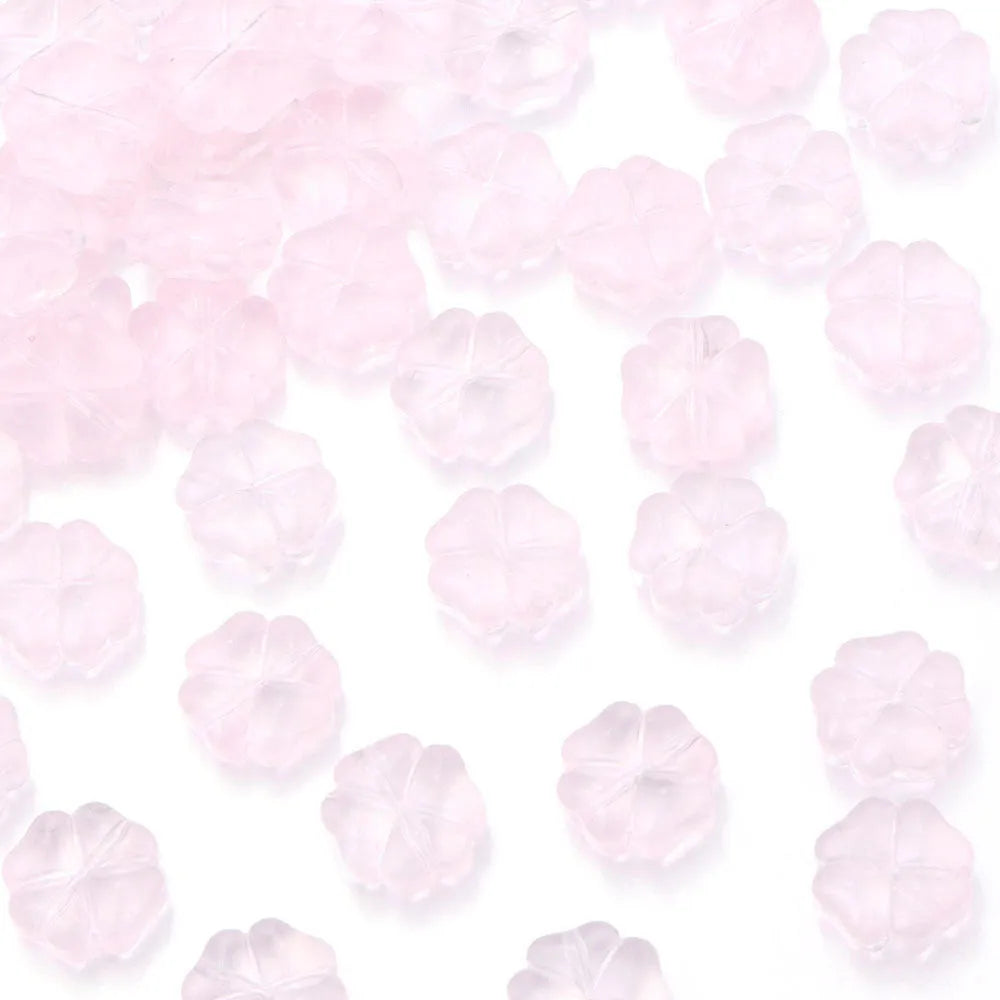 50 glass four-leaf clover beads in assorted colours with coloured glaze finish and 10mm straight hole design.
