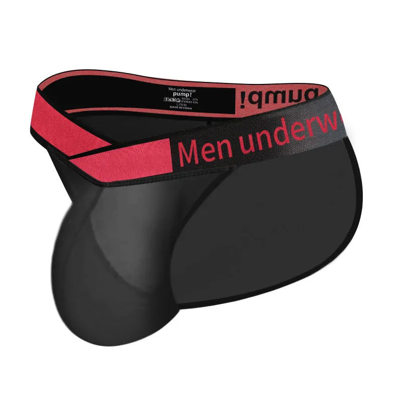Men's transparent ice silk underwear with large V gradient high fork design in black colour