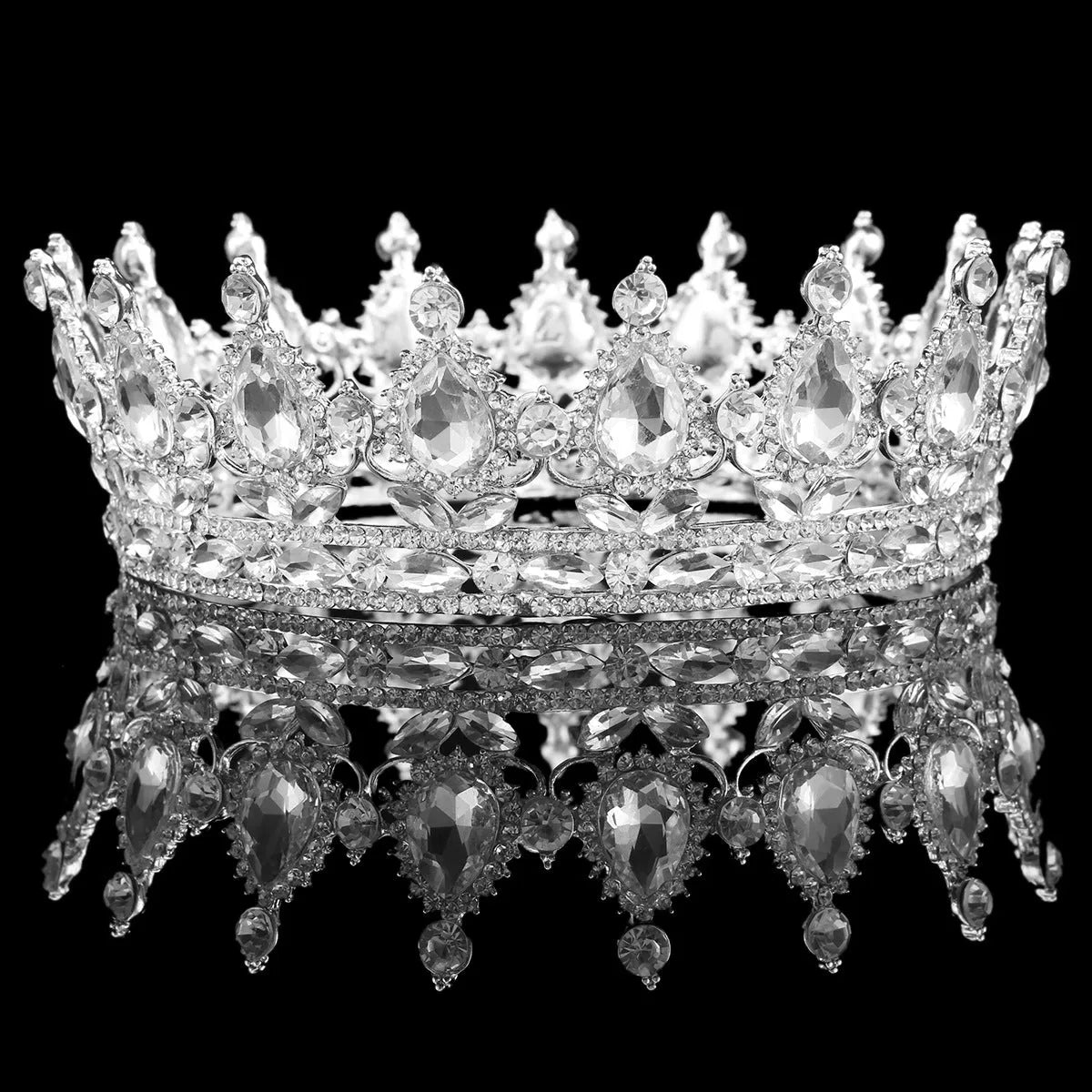 Baroque bridal crown headdress with rhinestone accents, alloy frame, 12.5cm diameter, gold powder finish