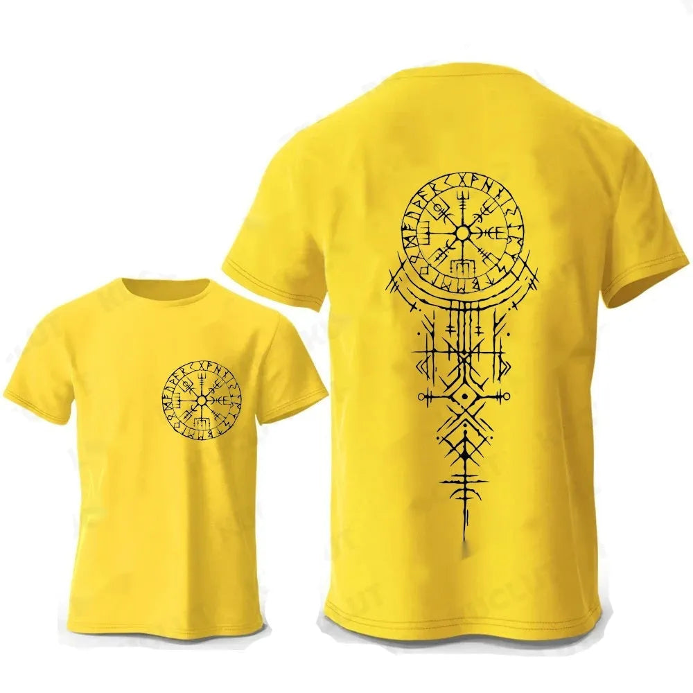 Men's cotton T-shirt with Viking rune compass graphic design in multiple colour options