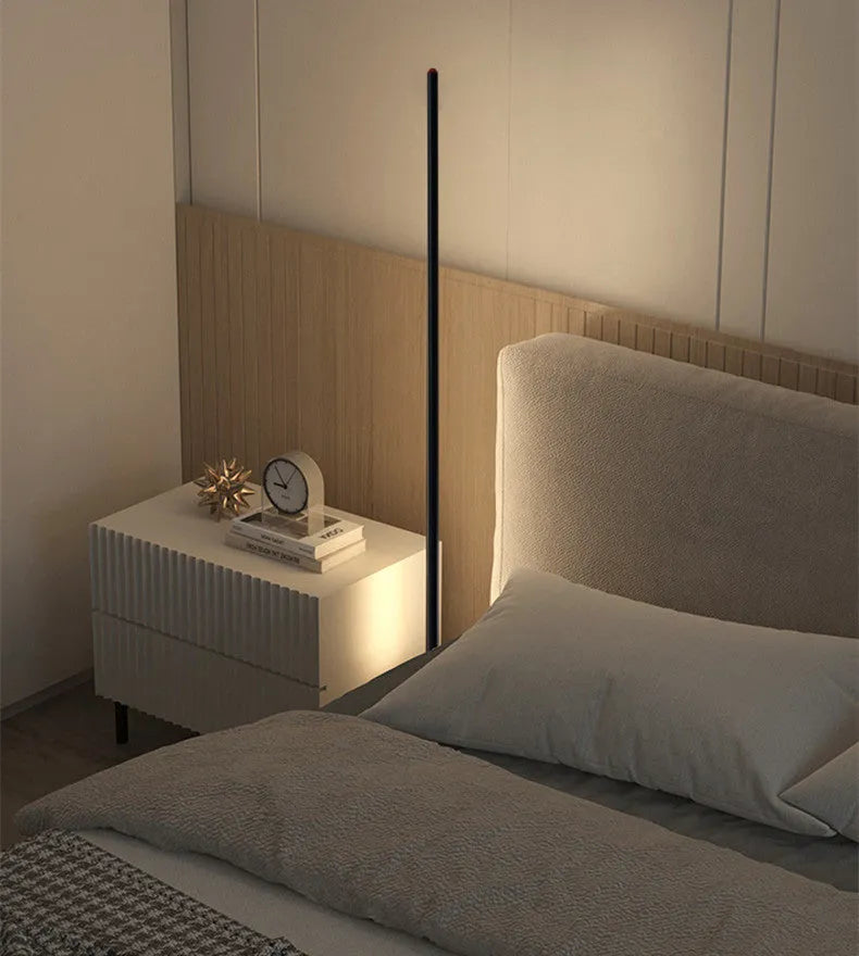 A vertical aluminium alloy floor lamp with a modern simple design, shown in three available sizes.