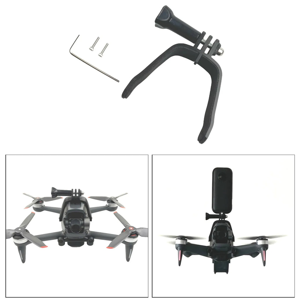 3D printed drone top expansion bracket for GoPro camera with soft sponge base.