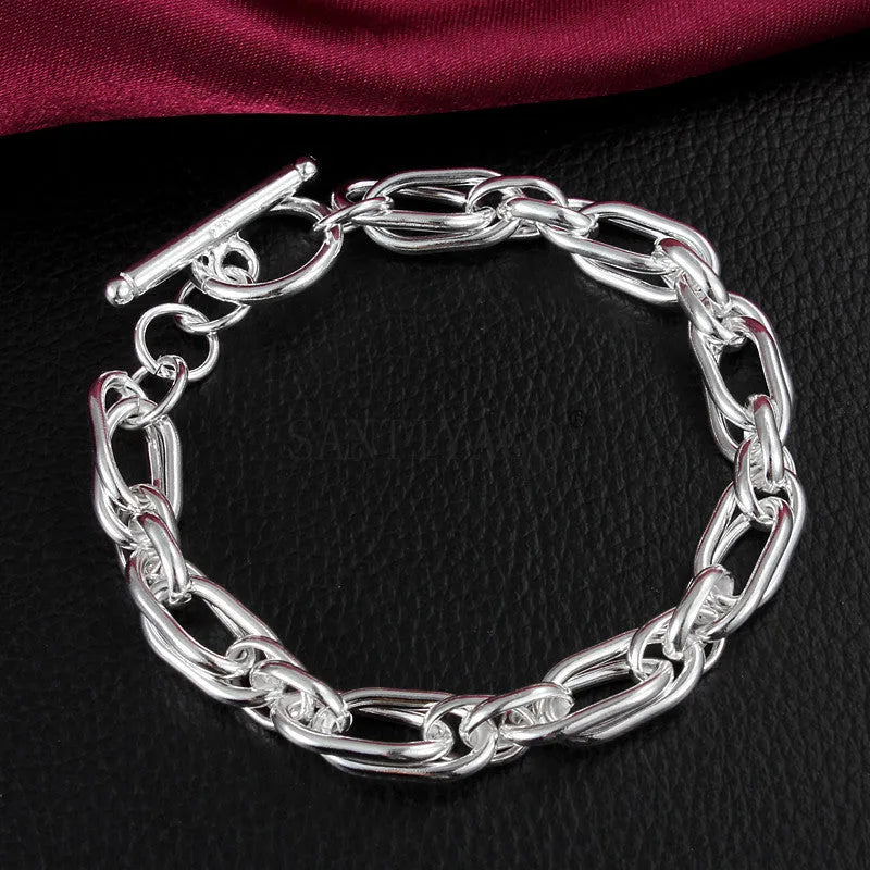 925 silver plated bracelet 20cm length 7mm width silver colour copper base