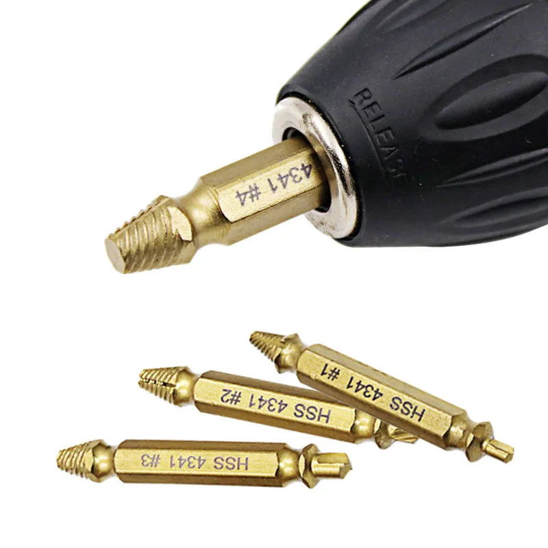 4341 high-speed steel screw extractor set for removing damaged screws and metal fasteners