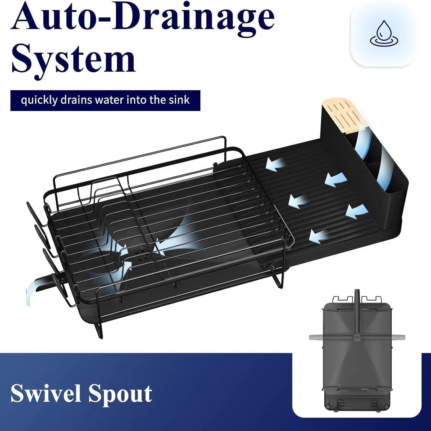 Retractable foldable carbon steel kitchen dish rack holding cutlery and cups