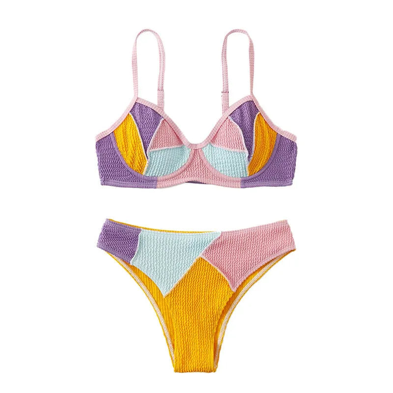 Ladies steel bracket push-up bikini set with polyester fabric and matching shorts