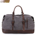 Canvas travel messenger shoulder bag with Crazy Horse leather trim, large capacity 36-55L, retro style, khaki colour