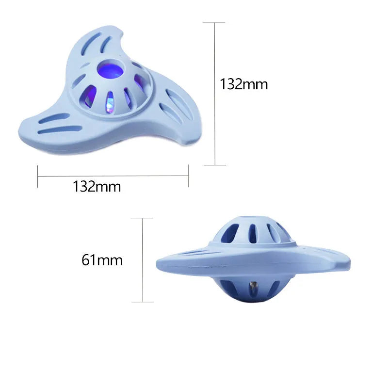 Blue boomerang molar shaped dog chew toy with raised dental cleaning edges