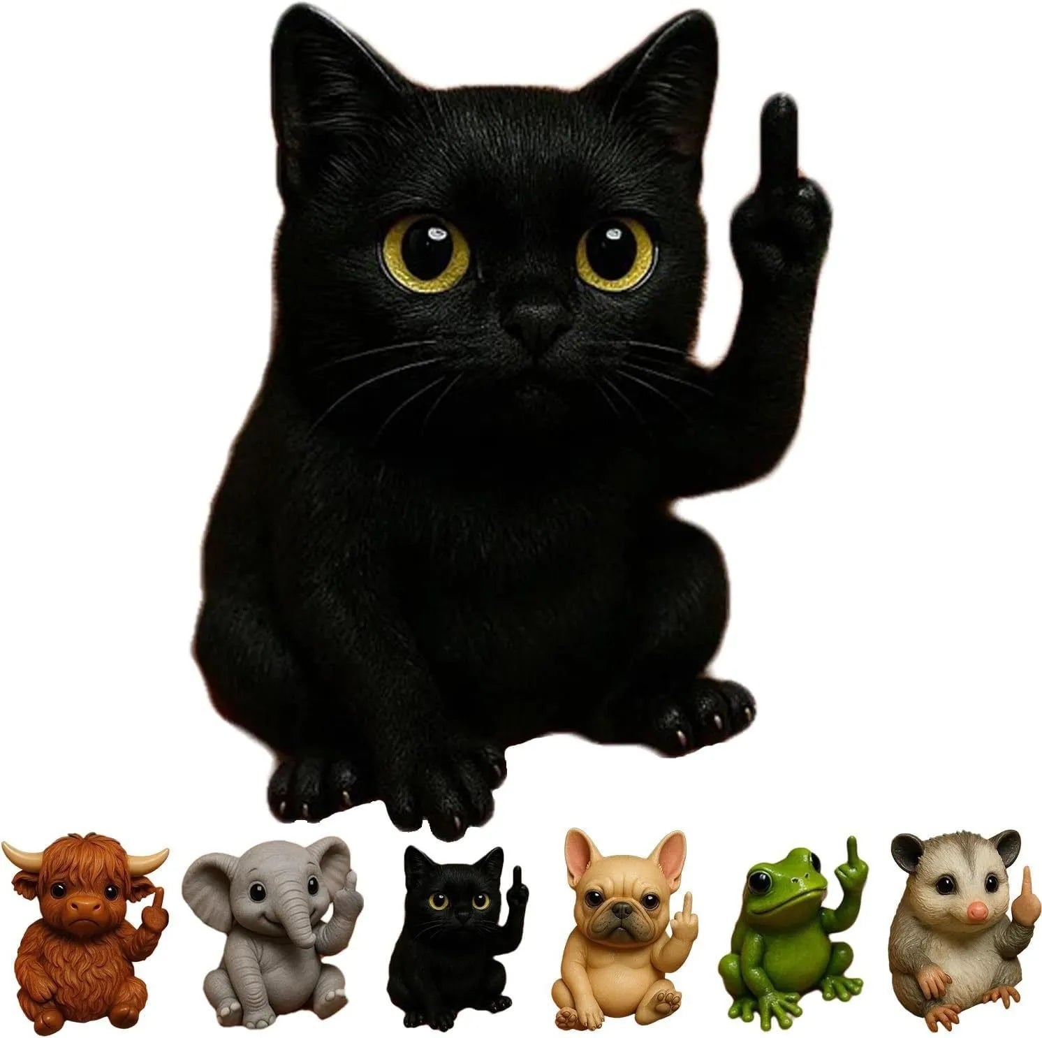Mini resin animal vertical middle finger doll ornament in chosen animal design
