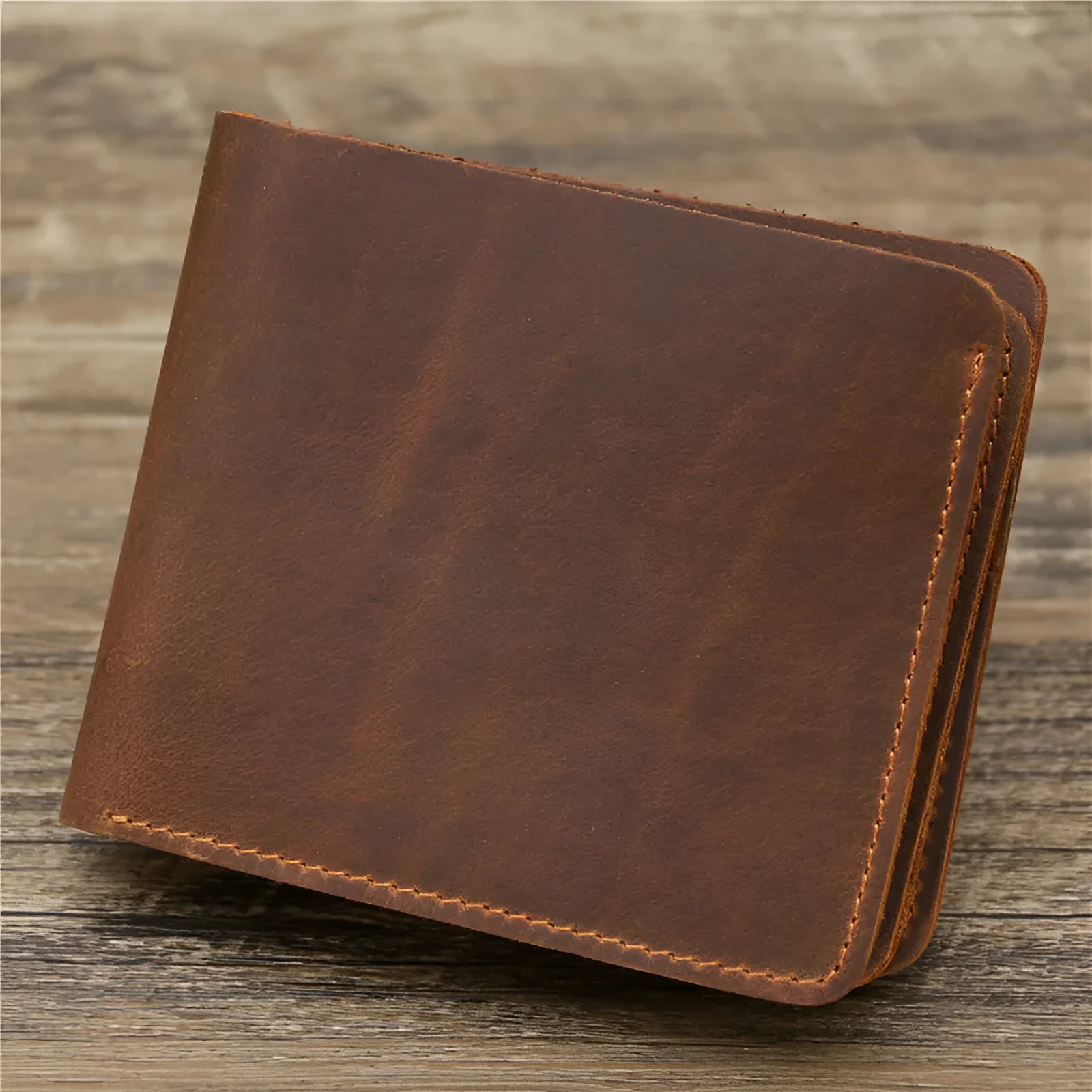 Men crazy horse leather money card wallet, retro red brown, 11.5cm long, horizontal design