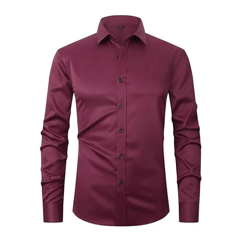 Men's long sleeve stretch work shirt in polyester fabric showing front view