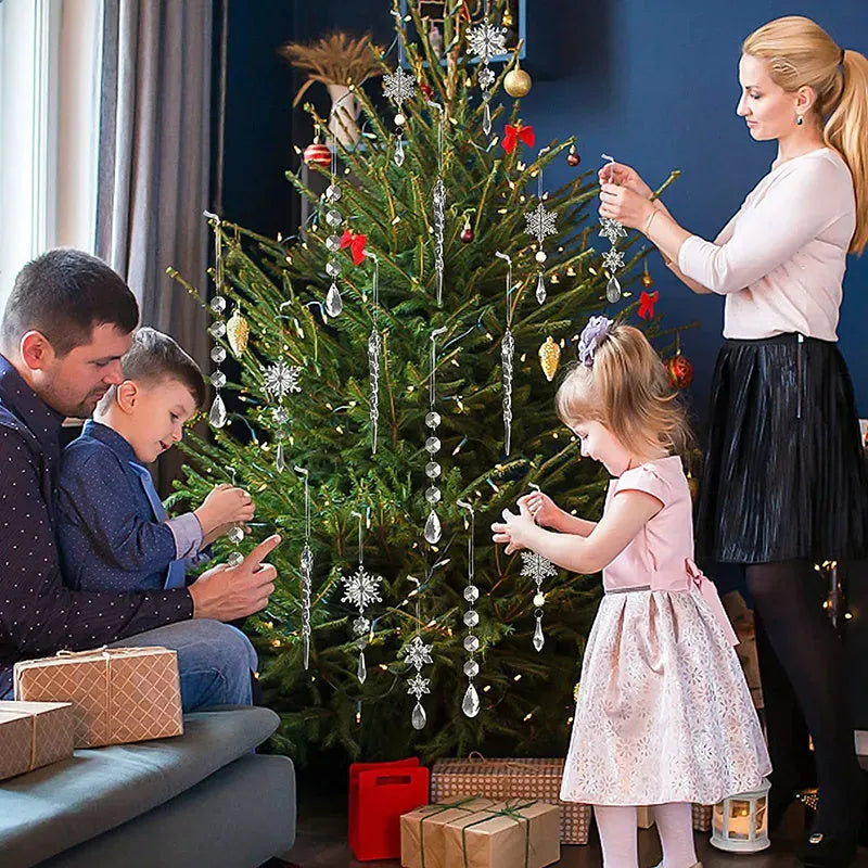 10pcs clear acrylic ice strip Christmas tree hanging pendants with ribbon for indoor outdoor decoration