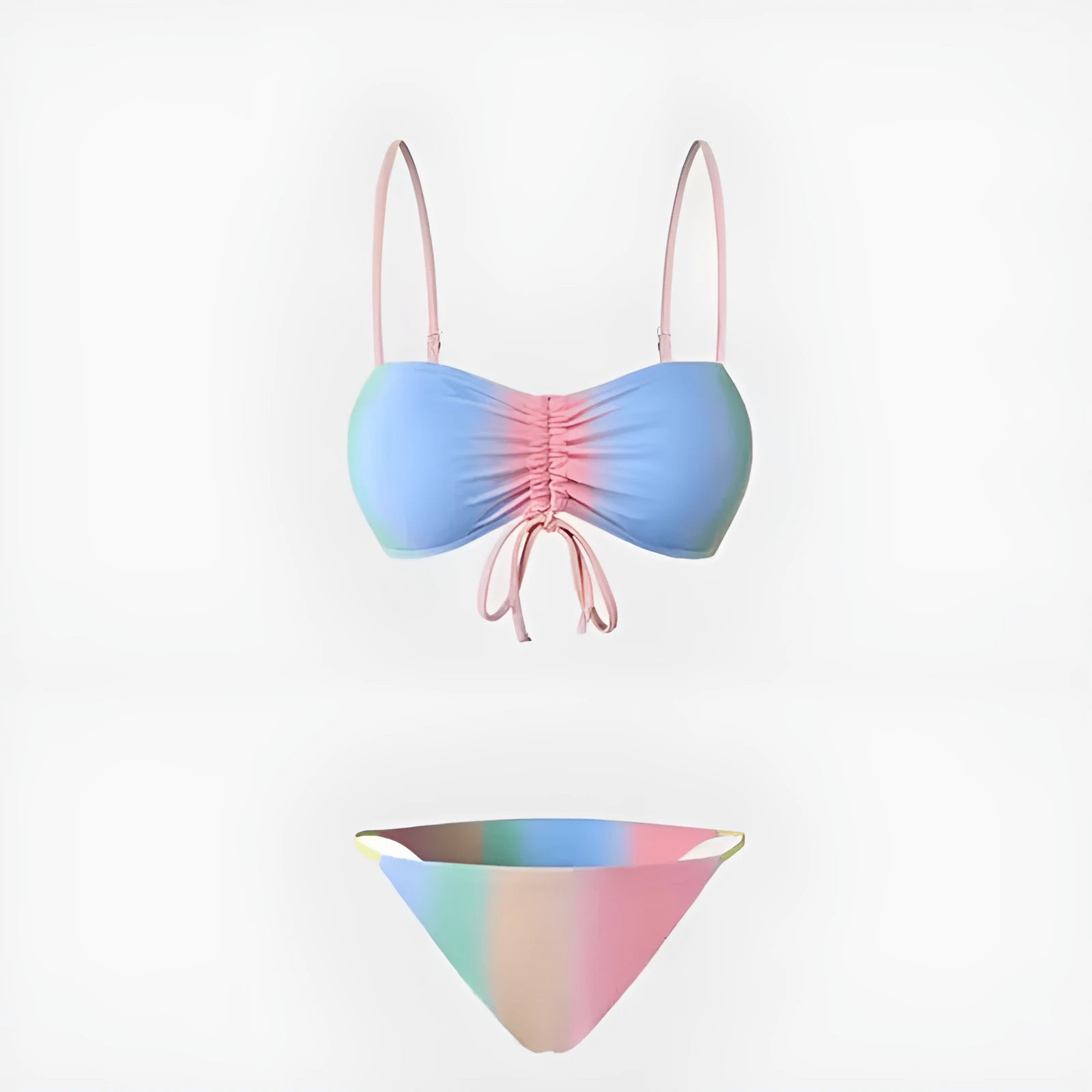 Women's lace-up triangle bikini swimsuit set in a colour-matching design.