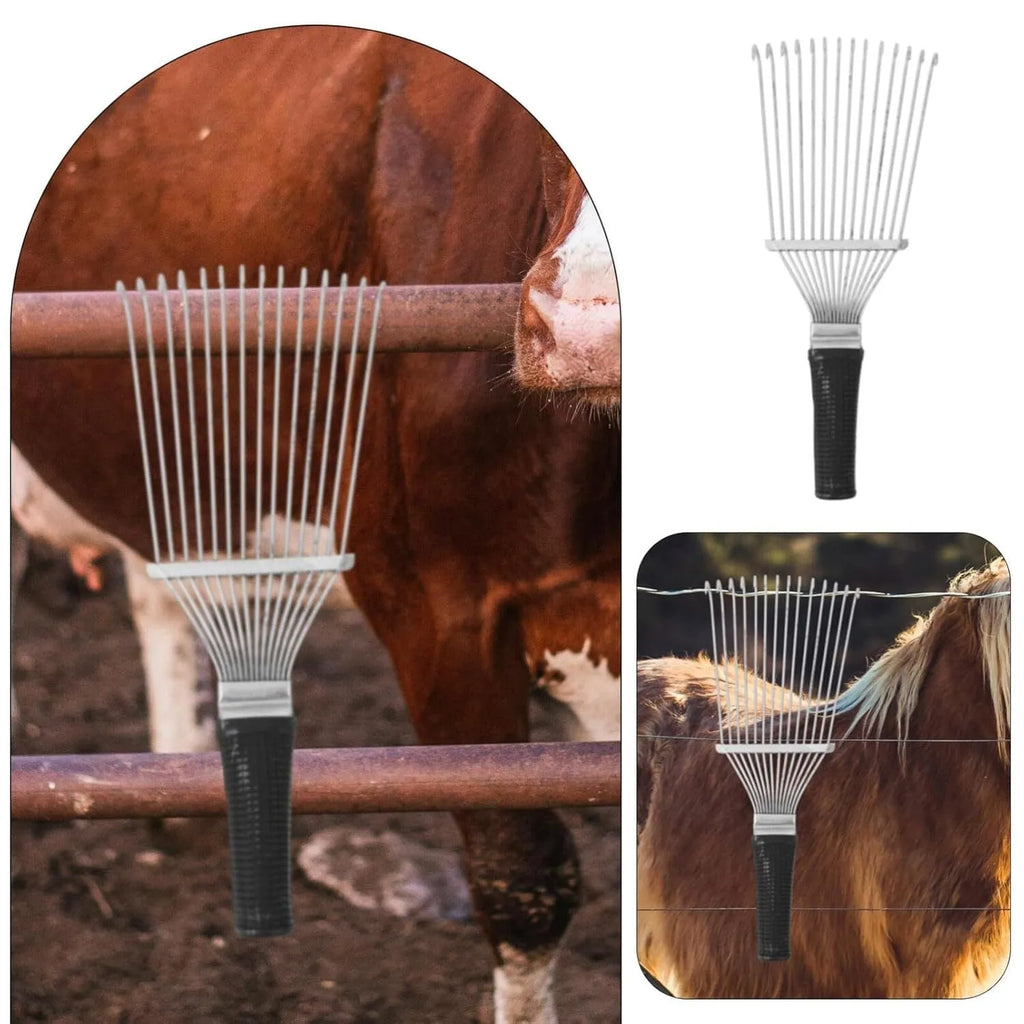 Metal dematting brush rake comb with stainless steel teeth for grooming horses, dogs, and cattle