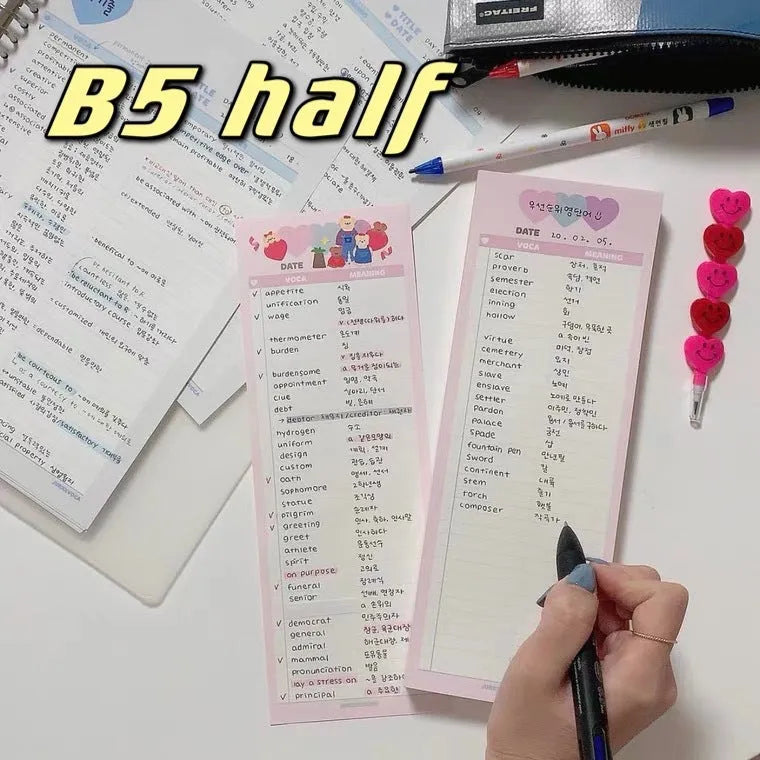 B5 half-size English learning notepad with double-sided printing and coloured cover